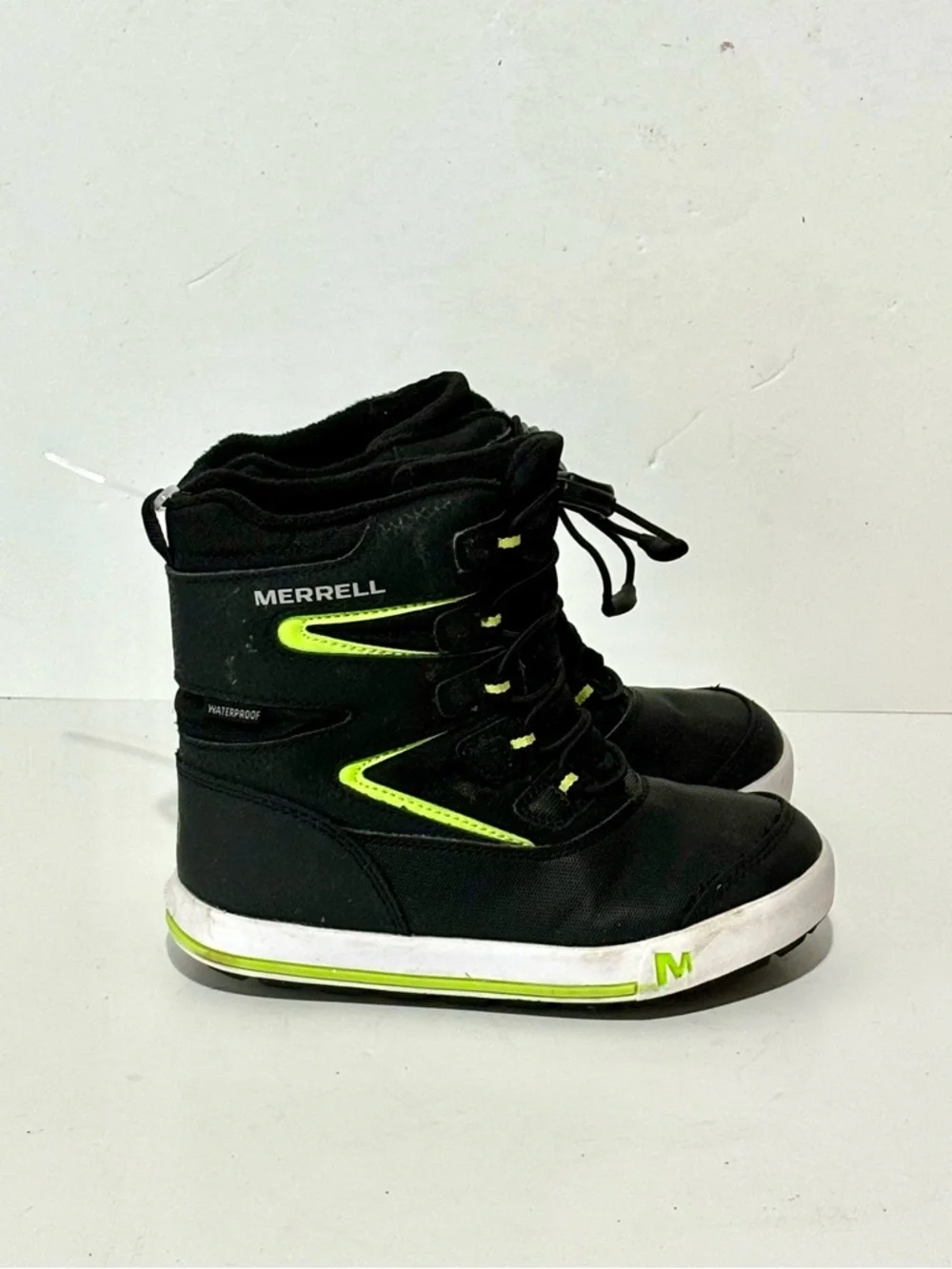 Merrell Kids' Snow Bank 3.0 Waterproof Boots Black/Lime Green Size 13M